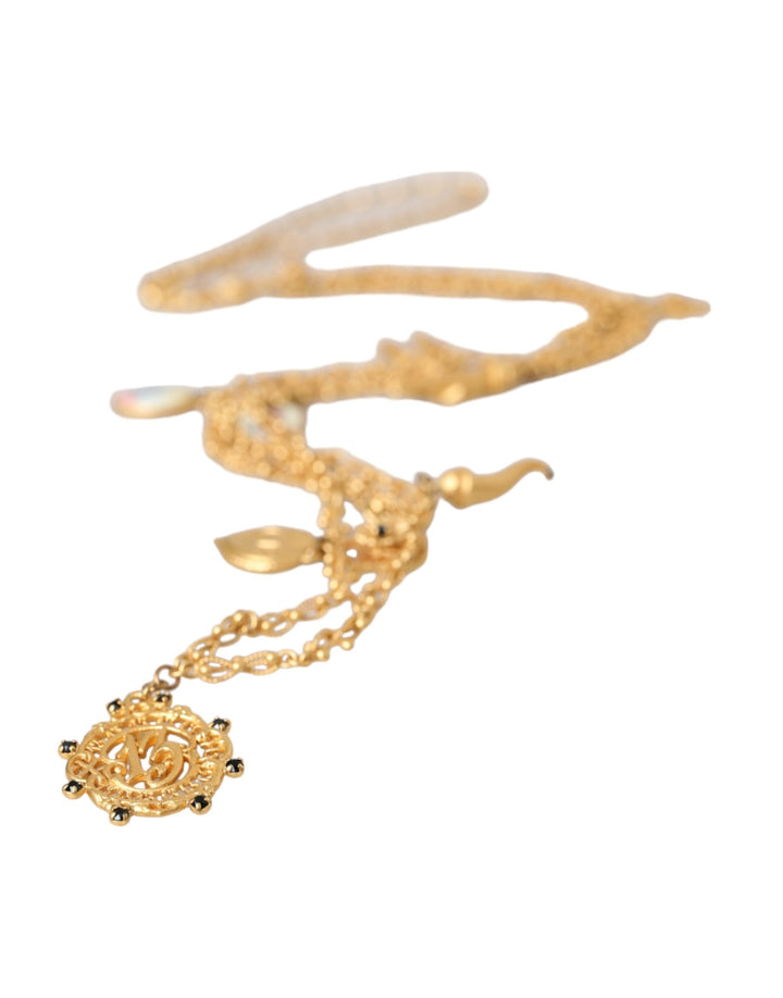  - Dolce & Gabbana Gold Tone Chain Brass Charm Statement Sicily Necklace - SMY10308 - Ask Me Wear