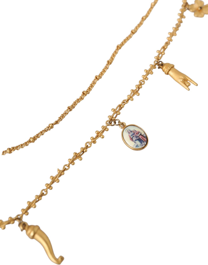  - Dolce & Gabbana Gold Tone Chain Brass Charm Statement Sicily Necklace - SMY10308 - Ask Me Wear