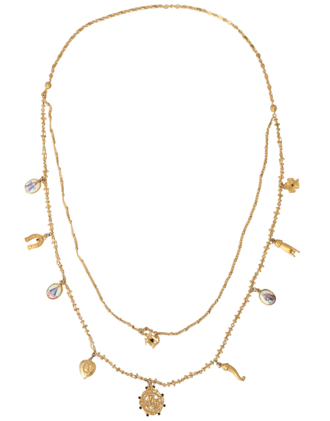  - Dolce & Gabbana Gold Tone Chain Brass Charm Statement Sicily Necklace - SMY10308 - Ask Me Wear