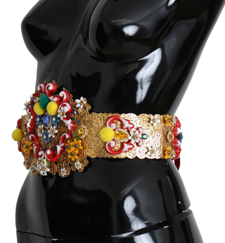  - Dolce & Gabbana Gold - Tone Floral Crystal Waist Belt - SMY10484 - 42 - Ask Me Wear