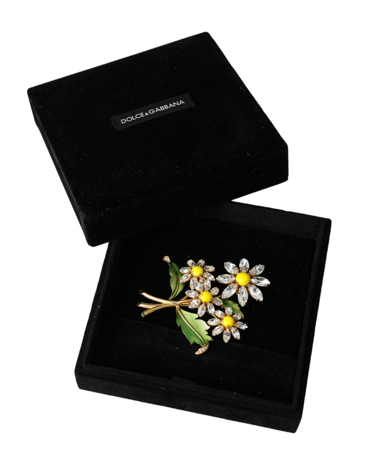  - Dolce & Gabbana Gold Yellow Green Filigree Flower Crystals Brooch Pin - SMY10312 - Ask Me Wear