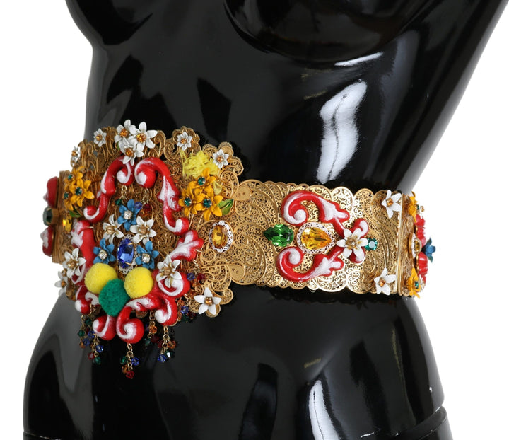  - Dolce & Gabbana Golden Floral Crystal Embellished Waist Belt - SMY100483 - 42 - Ask Me Wear