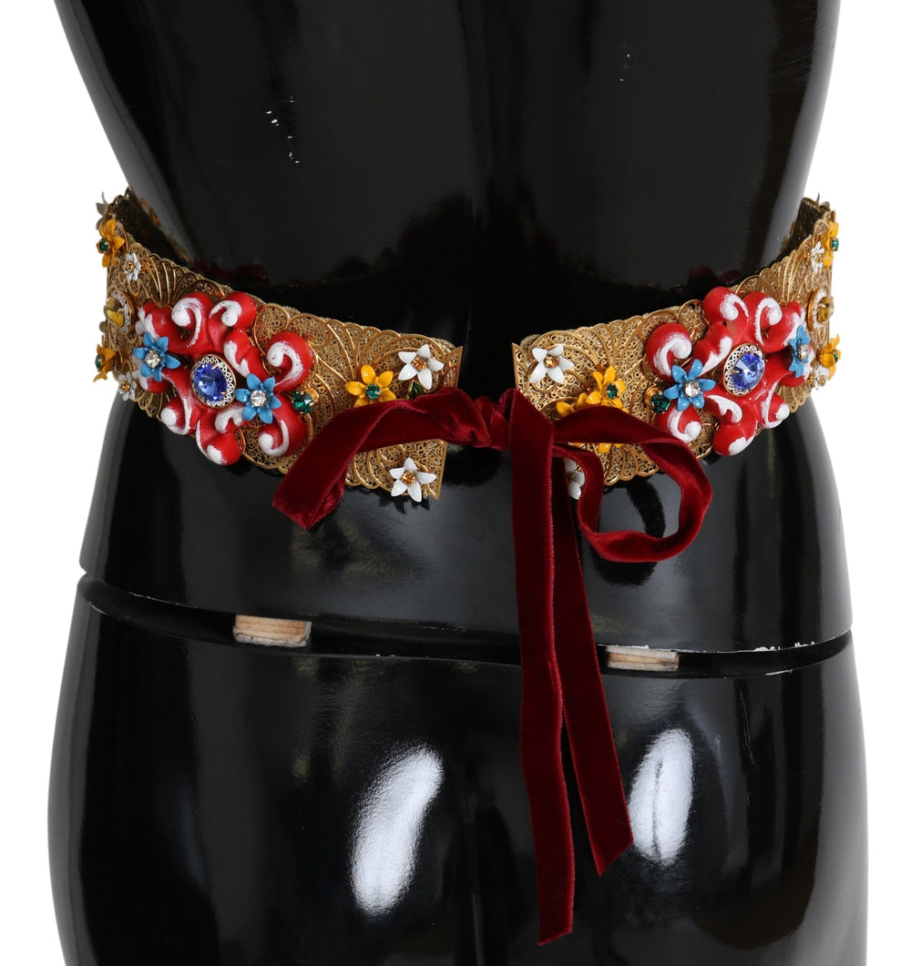  - Dolce & Gabbana Golden Floral Crystal Embellished Waist Belt - SMY100483 - 42 - Ask Me Wear