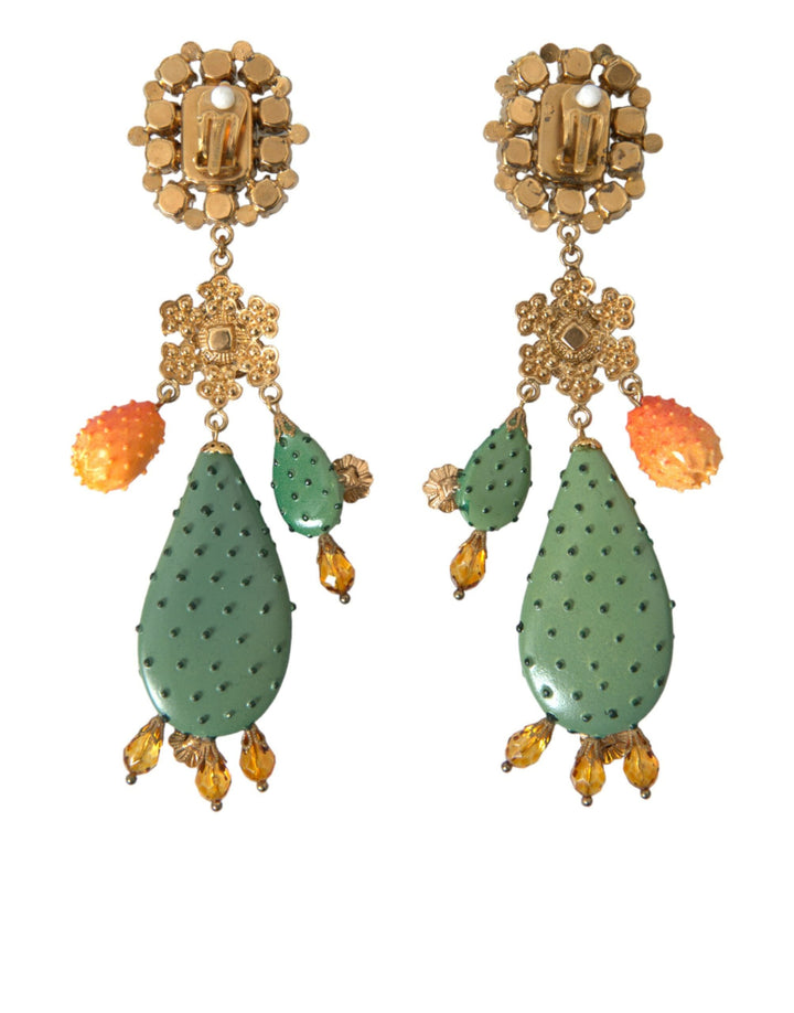  - Dolce & Gabbana Green Cactus Crystal Clip On Jewelry Dangling Earrings - SMY101407 - Ask Me Wear