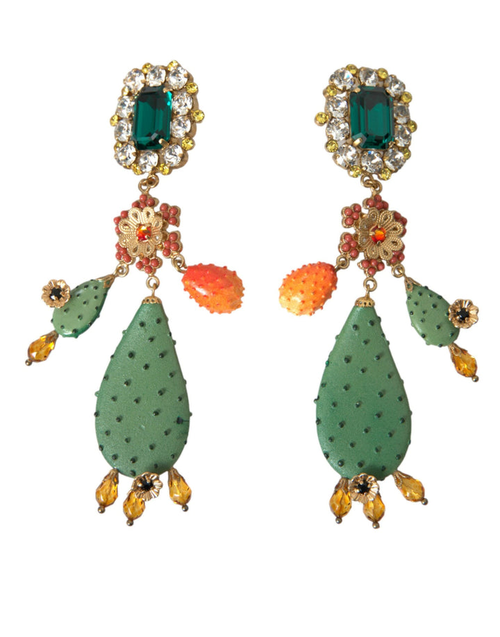  - Dolce & Gabbana Green Cactus Crystal Clip On Jewelry Dangling Earrings - SMY101407 - Ask Me Wear