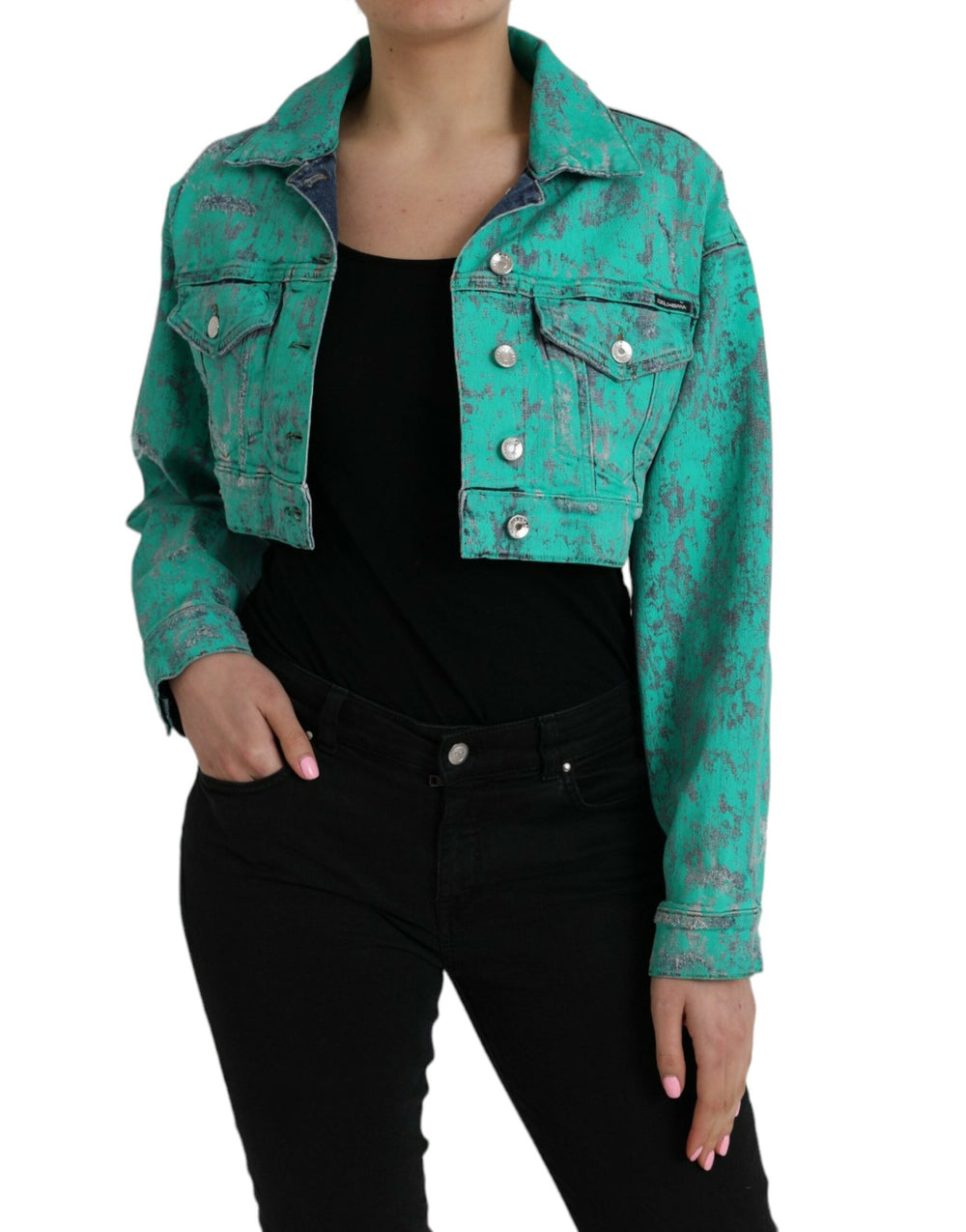  - Dolce & Gabbana Green Cotton Tie Dye Cropped Cropped Denim Jacket - JKT3824 - 40 - Ask Me Wear