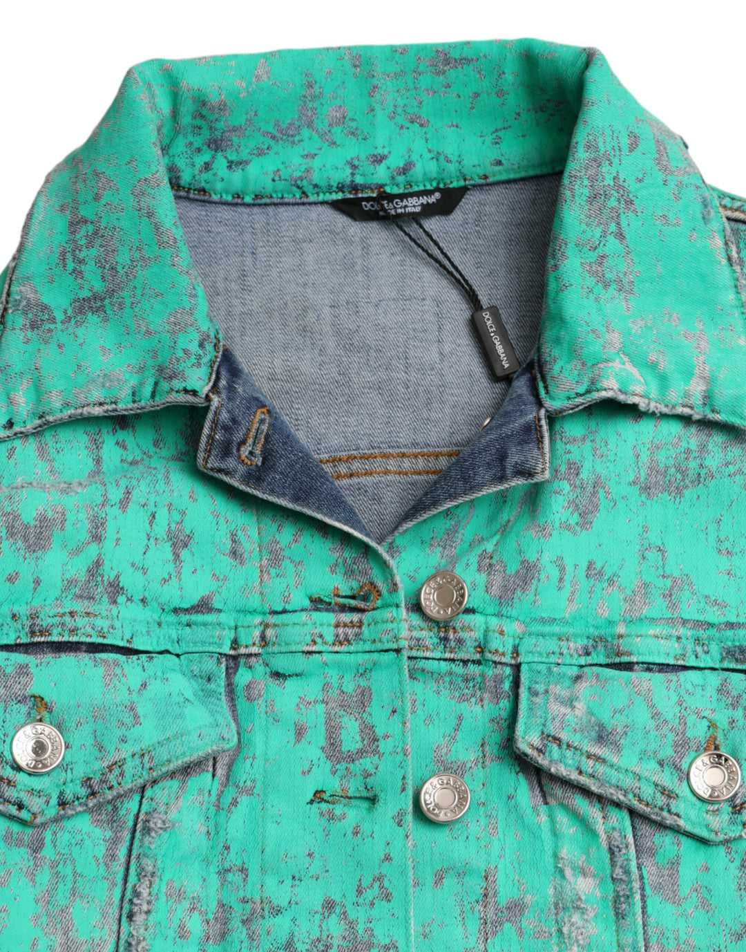  - Dolce & Gabbana Green Cotton Tie Dye Cropped Cropped Denim Jacket - JKT3824 - 40 - Ask Me Wear