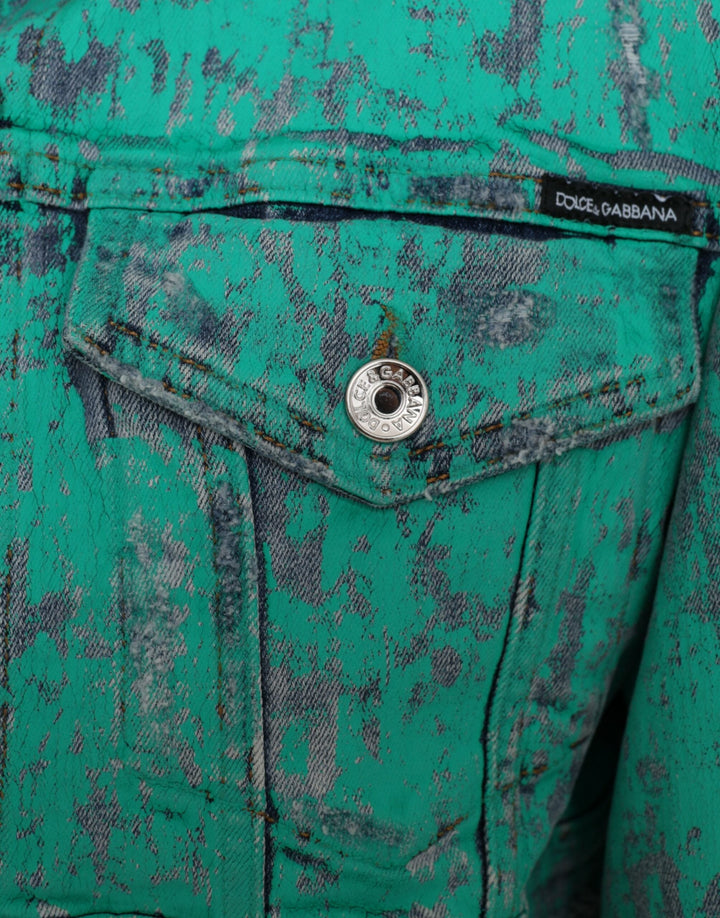  - Dolce & Gabbana Green Cotton Tie Dye Cropped Cropped Denim Jacket - JKT3824 - 40 - Ask Me Wear