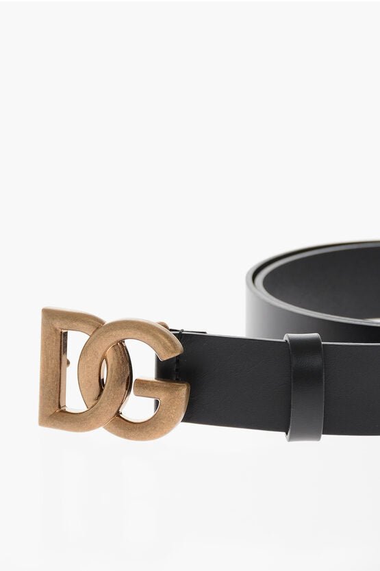 Accessories - Belts - Dolce & Gabbana Leather Belt with Gold - toned DG Logo 35mm - 8057142232419 - Ask Me Wear