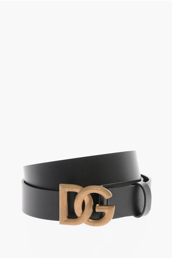 Accessories - Belts - Dolce & Gabbana Leather Belt with Gold - toned DG Logo 35mm - 8057142232419 - Ask Me Wear