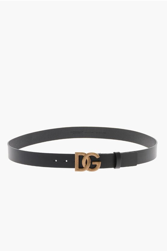 Accessories - Belts - Dolce & Gabbana Leather Belt with Gold - toned DG Logo 35mm - 8057142232419 - Ask Me Wear