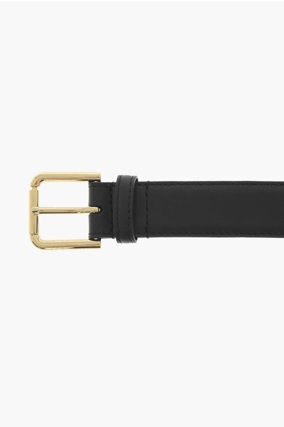 Accessories - Belts - Dolce & Gabbana Leather Belt with Golden Logo 30mm - 8056265040642 - Ask Me Wear