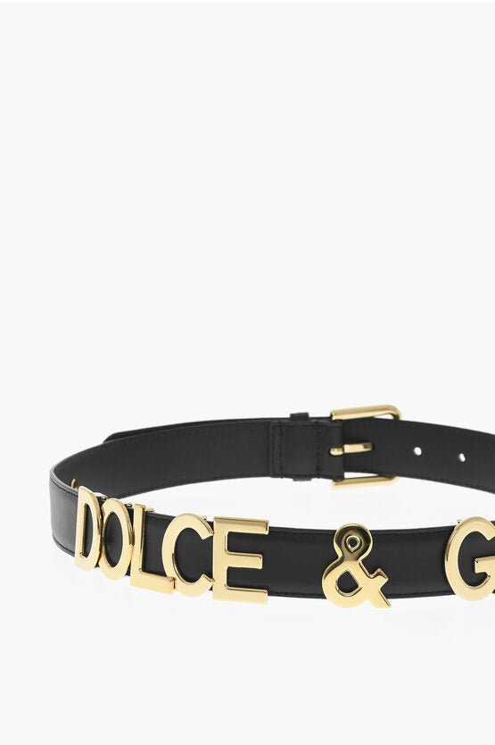 Accessories - Belts - Dolce & Gabbana Leather Belt with Golden Logo 30mm - 8056265040642 - Ask Me Wear