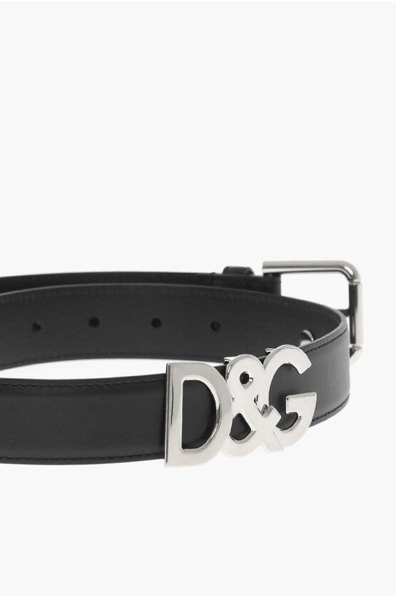 Accessories - Belts - Dolce & Gabbana Leather Belt with Silver Effect Logo 30mm - 8056265040734 - Ask Me Wear