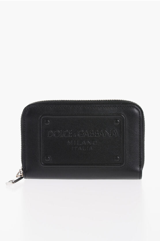 Accessories - Wallets & Card Holders - Dolce & Gabbana Leather Card Holder with Zip Closure and Embossed Logo - 8059579195954 - Ask Me Wear