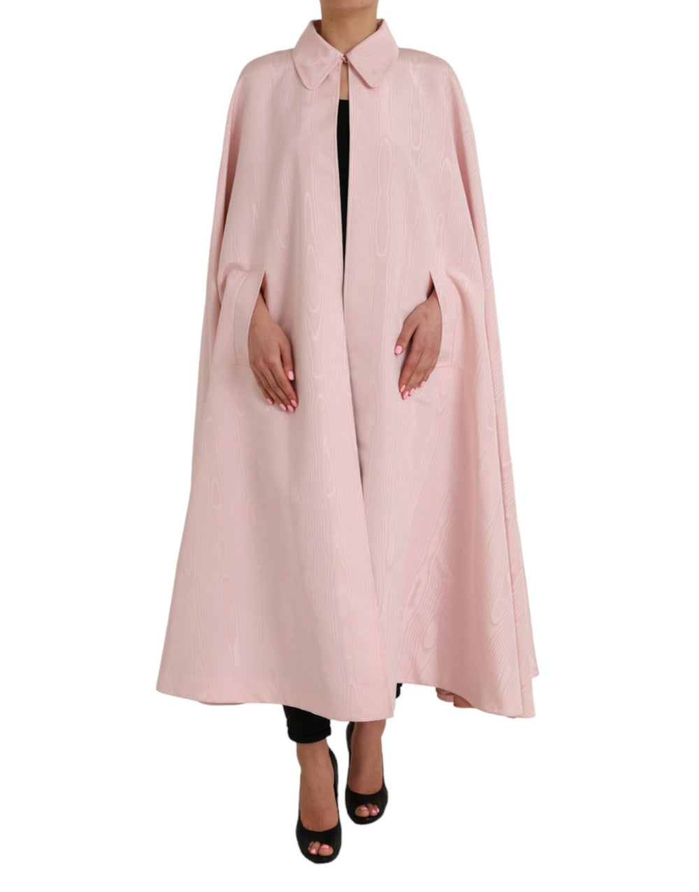  - Dolce & Gabbana Light Pink Silk Long Maxi Cape Coat Jacket - DR281186 - 40 - Ask Me Wear