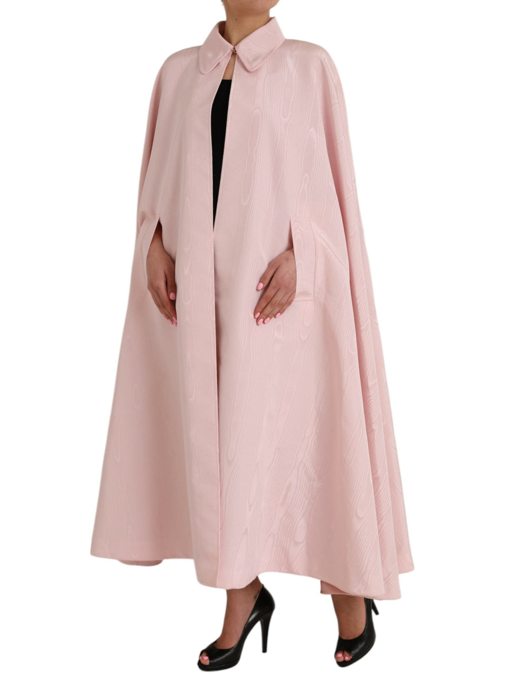  - Dolce & Gabbana Light Pink Silk Long Maxi Cape Coat Jacket - DR281186 - 40 - Ask Me Wear