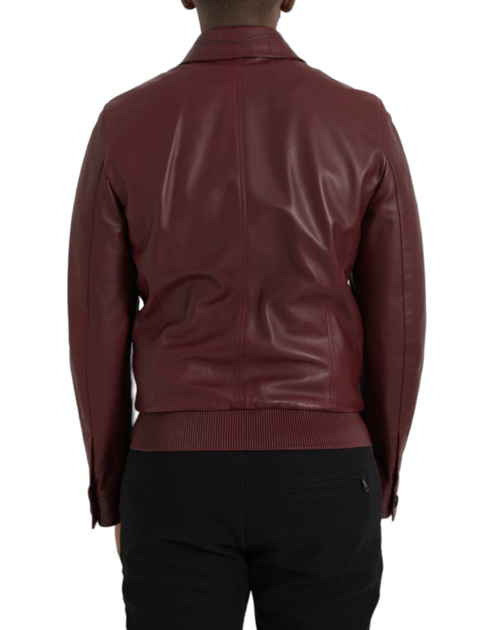  - Dolce & Gabbana Maroon Exotic Leather Zip Biker Coat Jacket - JKT4054 - 48 - Ask Me Wear