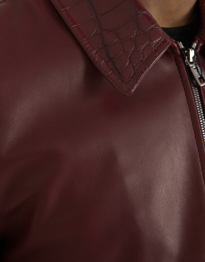  - Dolce & Gabbana Maroon Exotic Leather Zip Biker Coat Jacket - JKT4054 - 48 - Ask Me Wear