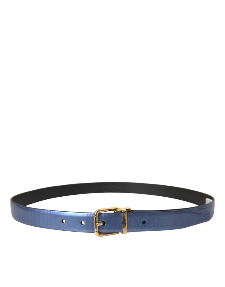  - Dolce & Gabbana Metallic Blue Leather Gold Metal Buckle Belt - BEL9228 - 90 - Ask Me Wear