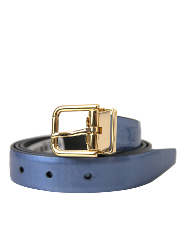  - Dolce & Gabbana Metallic Blue Leather Gold Metal Buckle Belt - BEL9228 - 90 - Ask Me Wear