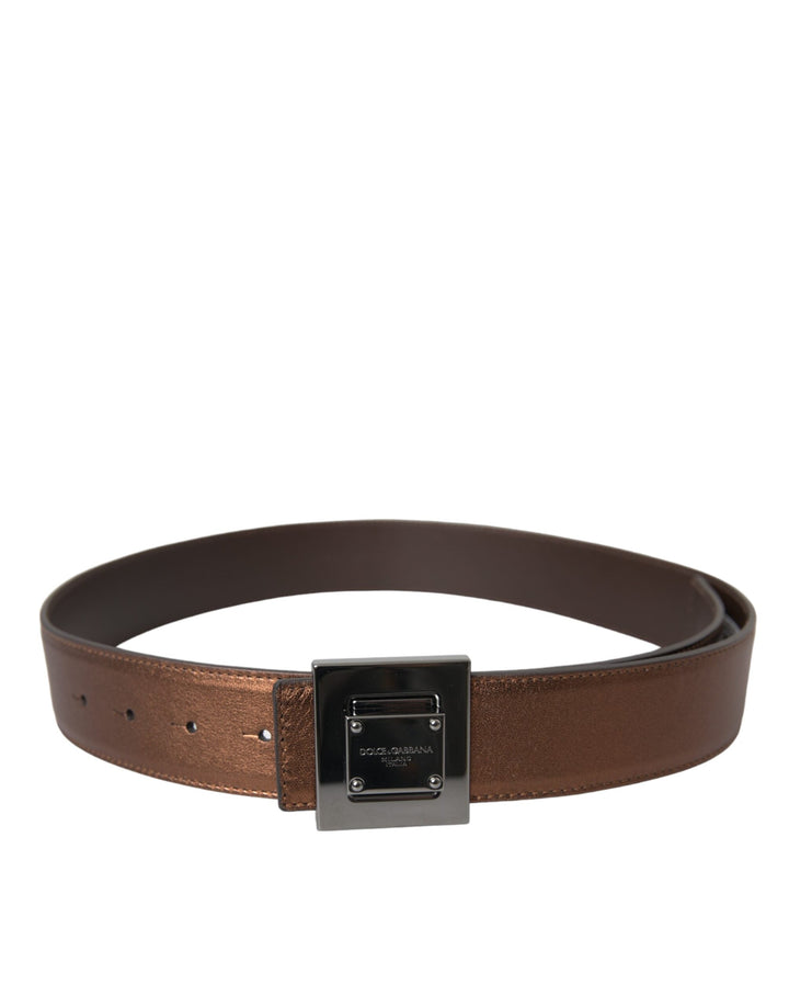  - Dolce & Gabbana Metallic Bronze Leather Square Metal Buckle Belt - BEL9197 - 85 - Ask Me Wear