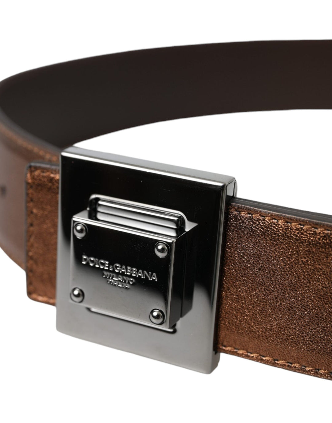  - Dolce & Gabbana Metallic Bronze Leather Square Metal Buckle Belt - BEL9197 - 85 - Ask Me Wear