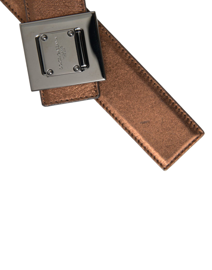  - Dolce & Gabbana Metallic Bronze Leather Square Metal Buckle Belt - BEL9197 - 85 - Ask Me Wear