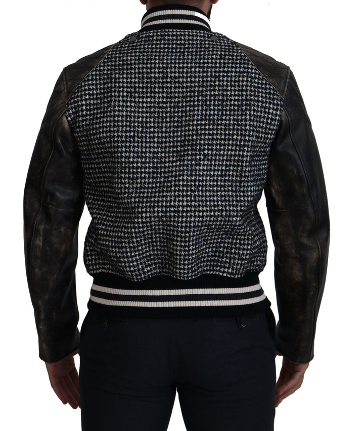  - Dolce & Gabbana Multicolor Houndstooth Leather Bomber Jacket - JKT3333 - 52 - Ask Me Wear