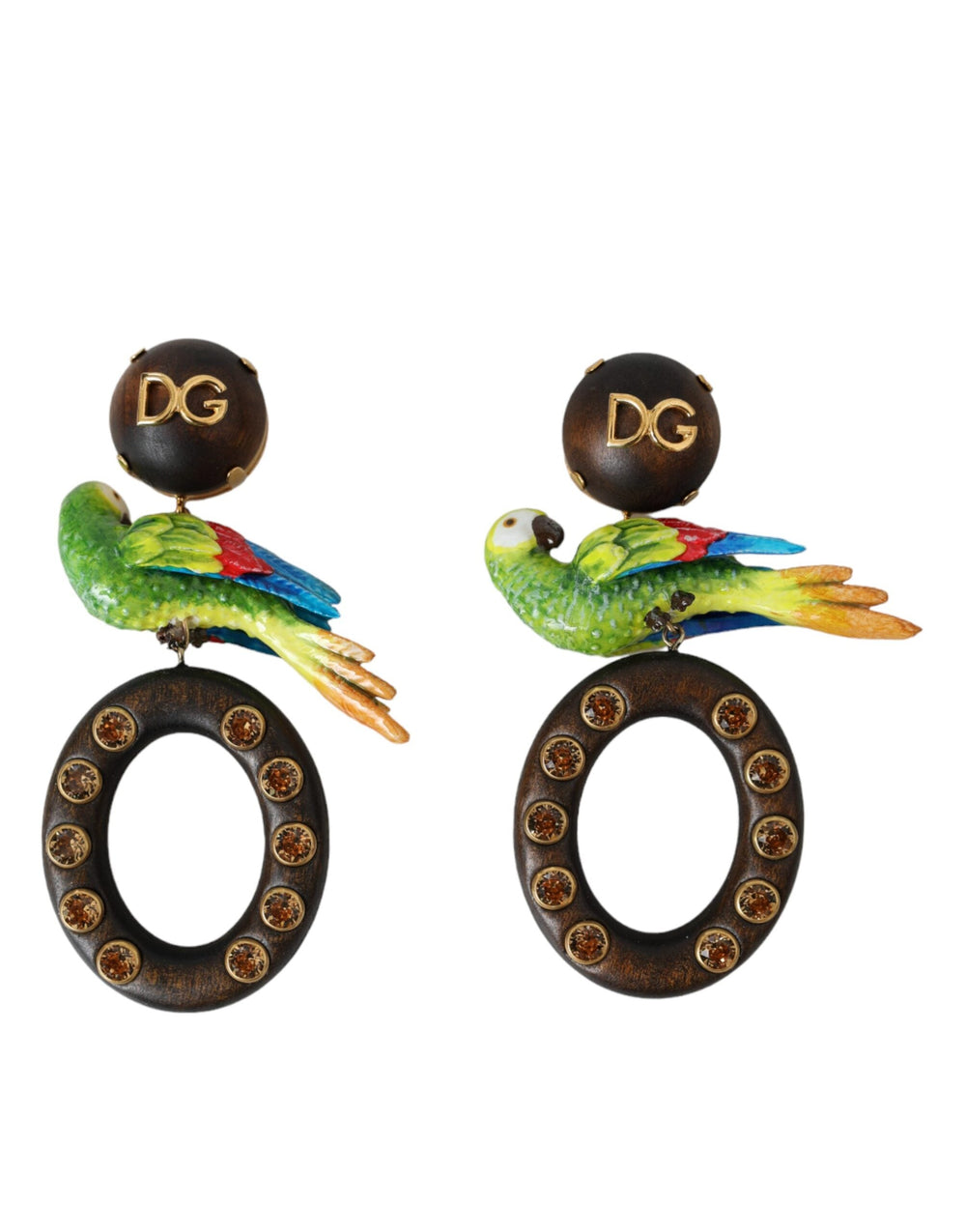  - Dolce & Gabbana Multicolor Parrot Wood Brass Crystal Embellished Earrings - SMY101251 - Ask Me Wear