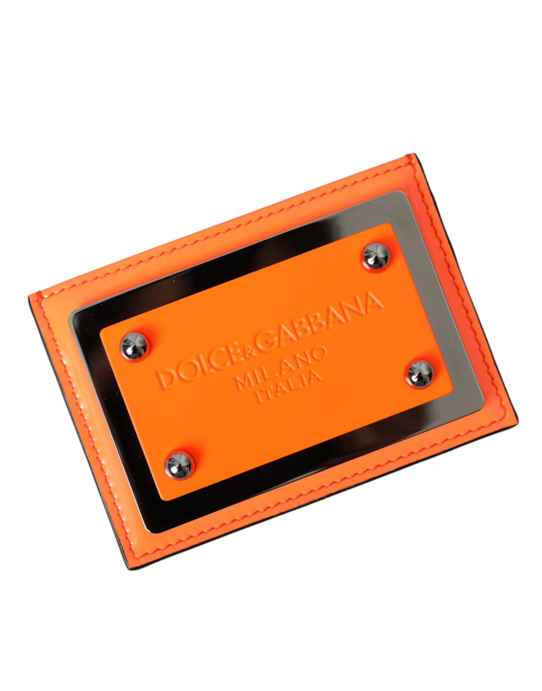  - Dolce & Gabbana Orange Black Leather Logo Plaque Card Holder Wallet - SMY10325 - Ask Me Wear