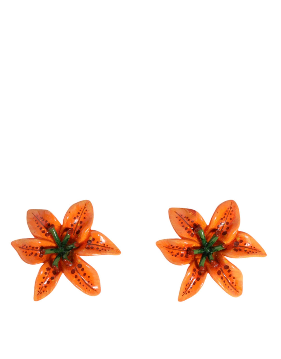  - Dolce & Gabbana Orange Green Gold Brass Lily Flower Clip Floral Earrings - SMY10388 - Ask Me Wear