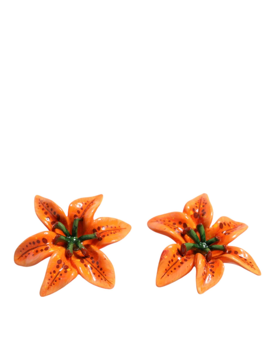  - Dolce & Gabbana Orange Green Gold Brass Lily Flower Clip Floral Earrings - SMY10388 - Ask Me Wear