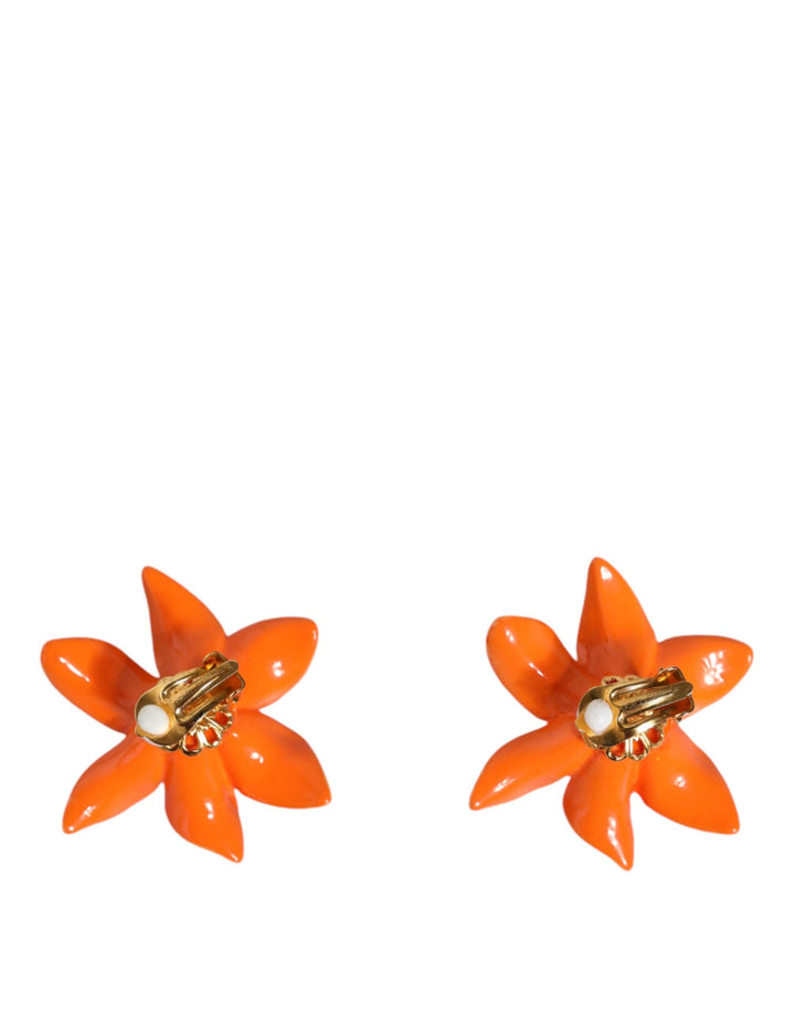  - Dolce & Gabbana Orange Green Gold Brass Lily Flower Clip Floral Earrings - SMY10388 - Ask Me Wear