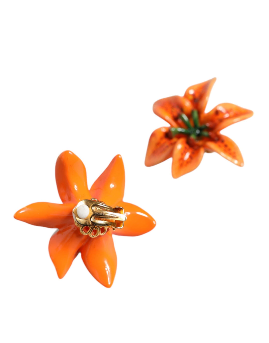  - Dolce & Gabbana Orange Green Gold Brass Lily Flower Clip Floral Earrings - SMY10388 - Ask Me Wear