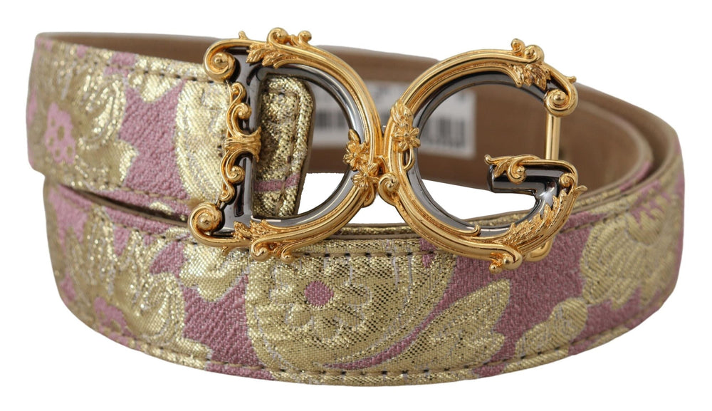  - Dolce & Gabbana Pink Jaquard DG Logo Gold Metal Buckle Belt - WMB233 - 75 - Ask Me Wear