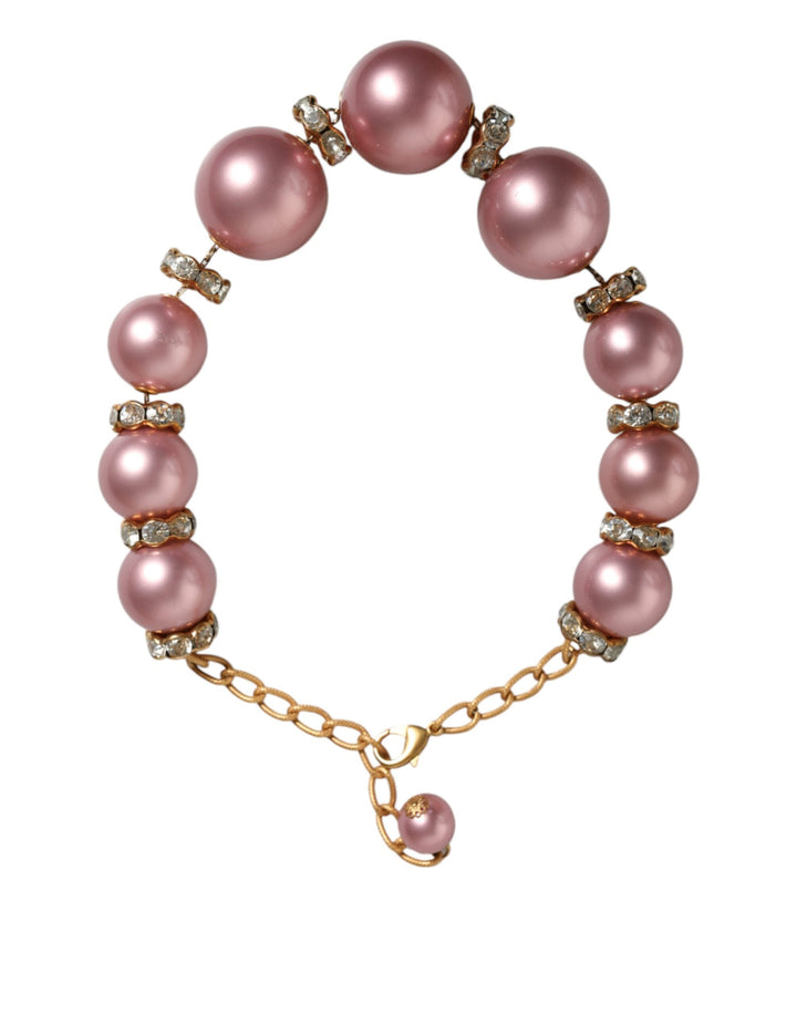  - Dolce & Gabbana Pink Maxi Faux Pearl Beads Crystals Gold Chain Necklace - SMY10360 - Ask Me Wear