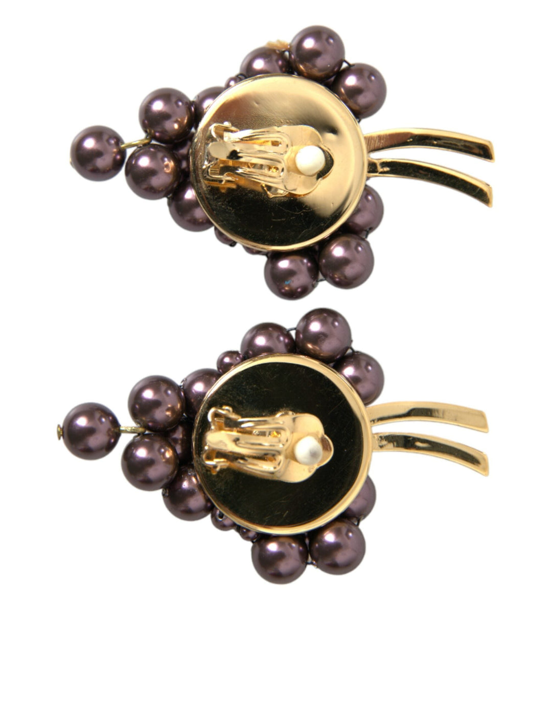  - Dolce & Gabbana Purple Grape Pearl Sicily Gold Brass Floral Clip On Earrings - SMY101383 - Ask Me Wear