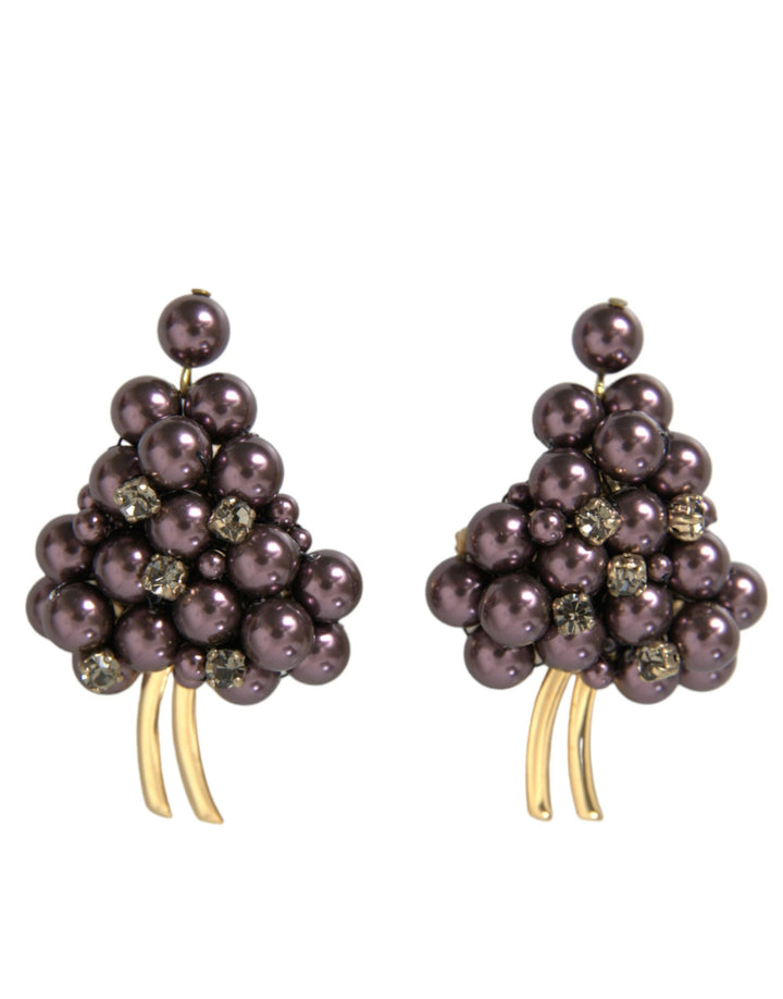  - Dolce & Gabbana Purple Grape Pearl Sicily Gold Brass Floral Clip On Earrings - SMY101383 - Ask Me Wear