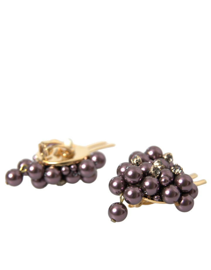  - Dolce & Gabbana Purple Grape Pearl Sicily Gold Brass Floral Clip On Earrings - SMY101383 - Ask Me Wear