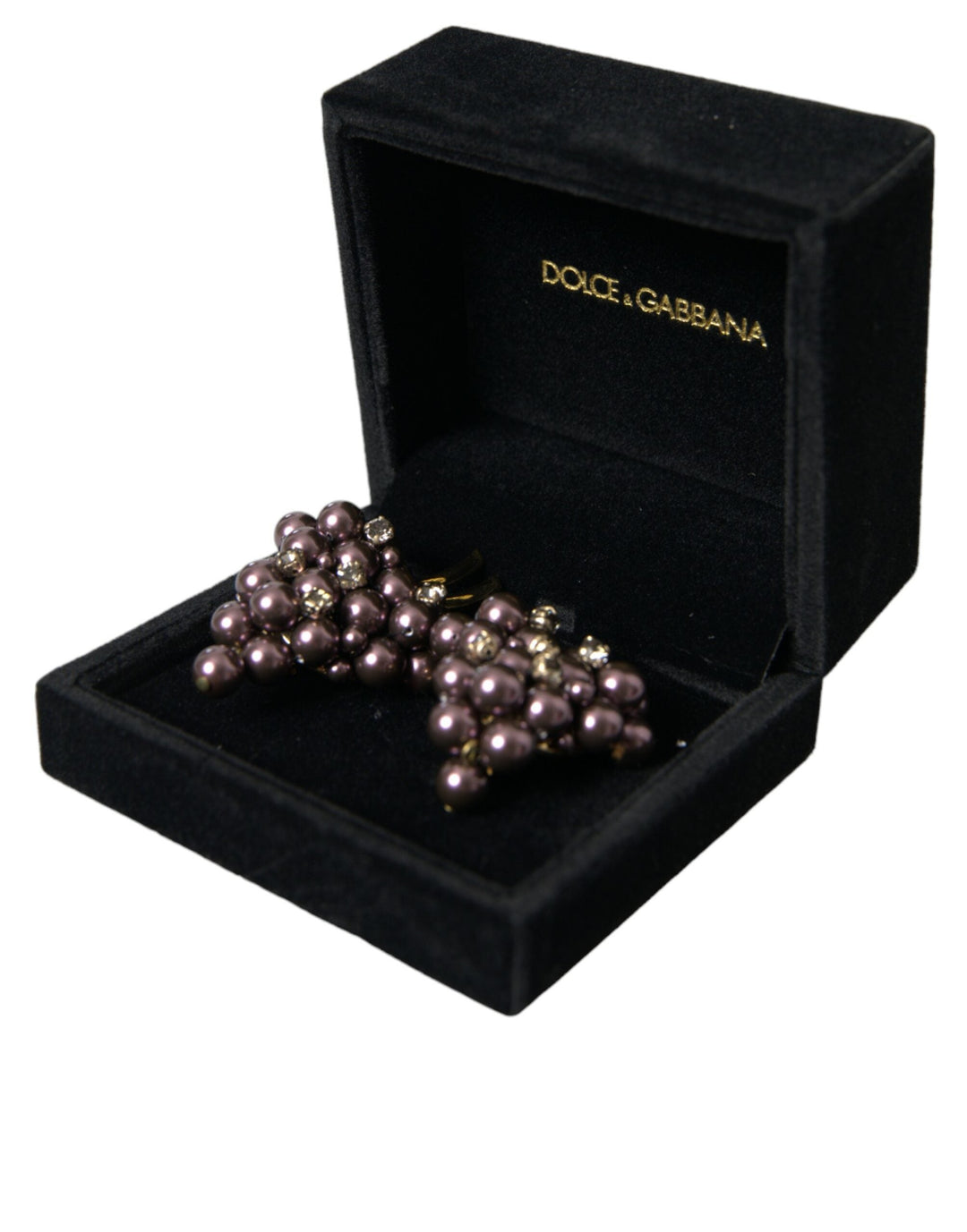  - Dolce & Gabbana Purple Grape Pearl Sicily Gold Brass Floral Clip On Earrings - SMY101383 - Ask Me Wear