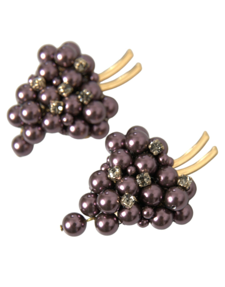  - Dolce & Gabbana Purple Grape Pearl Sicily Gold Brass Floral Clip On Earrings - SMY101383 - Ask Me Wear