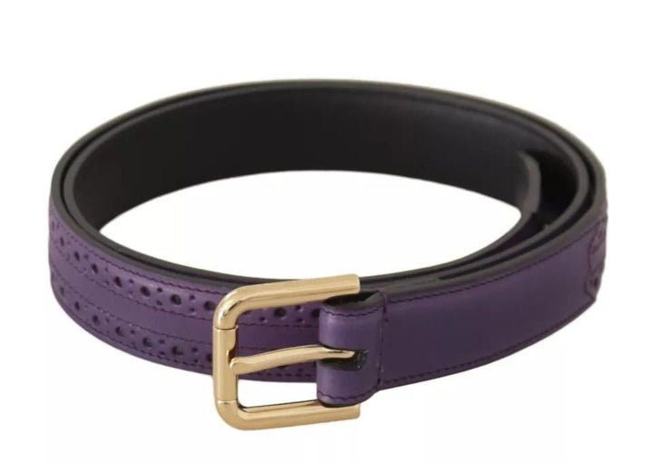  - Dolce & Gabbana Purple Leather Gold Logo Engraved Metal Buckle Belt - BEL8663 - 85 - Ask Me Wear