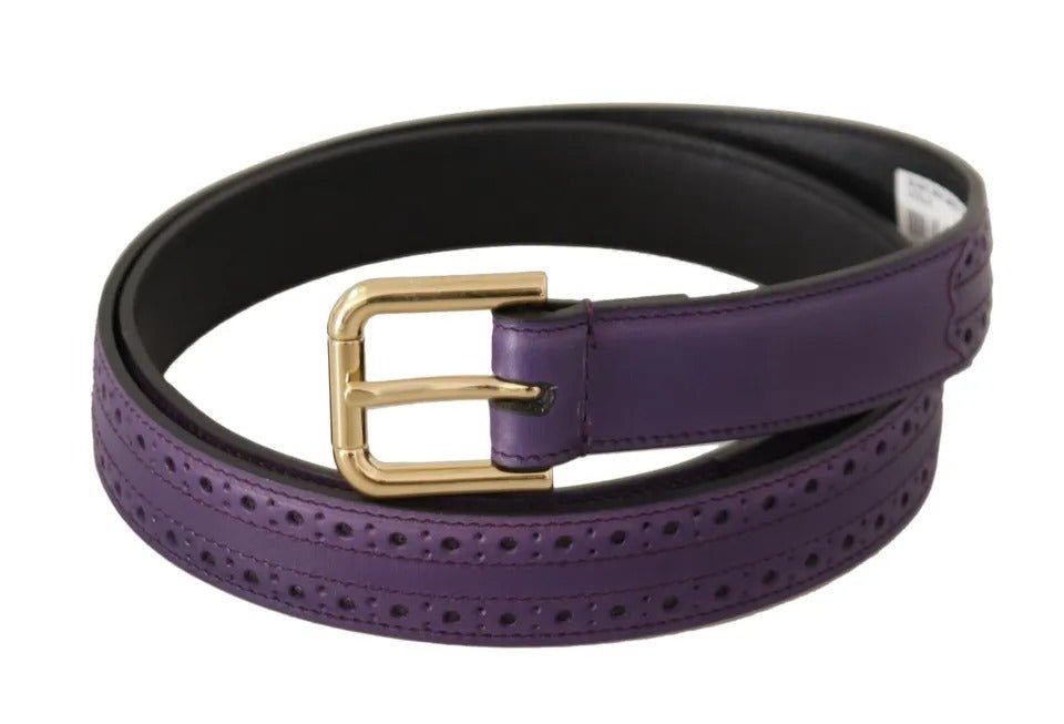  - Dolce & Gabbana Purple Leather Gold Logo Engraved Metal Buckle Belt - BEL8663 - 85 - Ask Me Wear