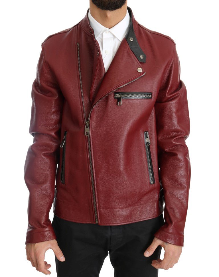  - Dolce & Gabbana Radiant Red Leather Biker Motorcycle Jacket - JKT1078 - 5 - Ask Me Wear