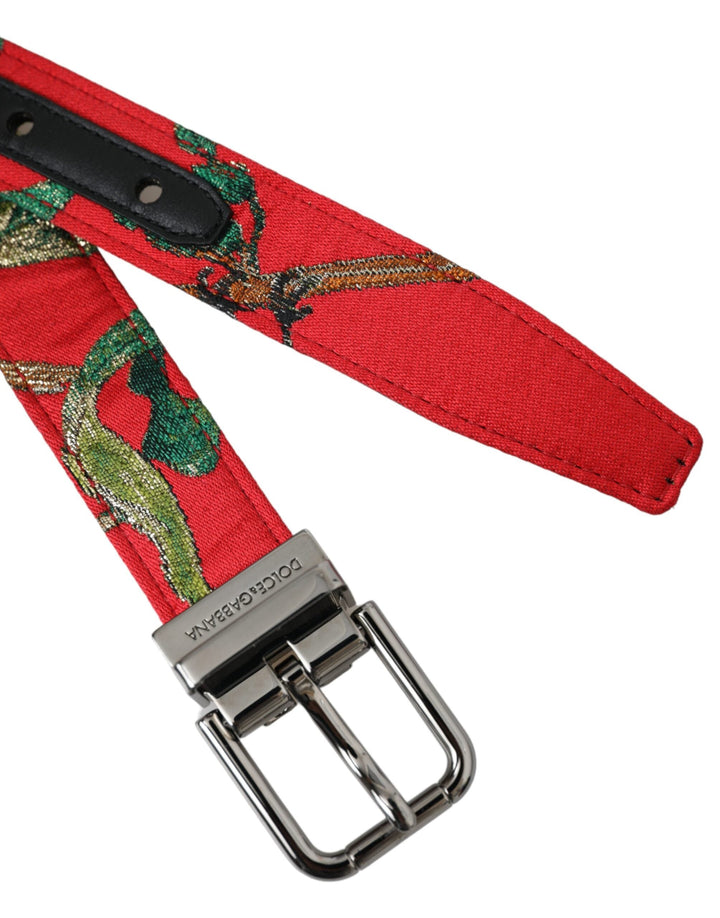  - Dolce & Gabbana Red Leather Jacquard Silver Metal Buckle Belt - BEL9221 - 90 - Ask Me Wear