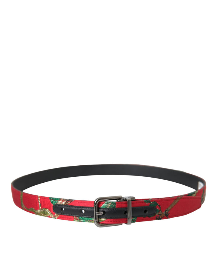  - Dolce & Gabbana Red Leather Jacquard Silver Metal Buckle Belt - BEL9221 - 90 - Ask Me Wear