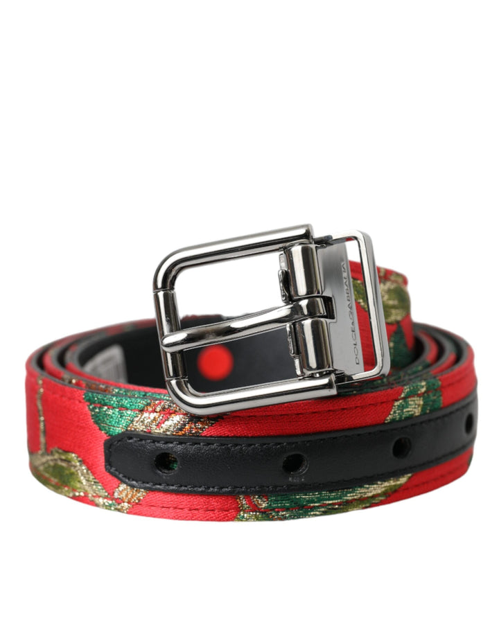  - Dolce & Gabbana Red Leather Jacquard Silver Metal Buckle Belt - BEL9221 - 90 - Ask Me Wear