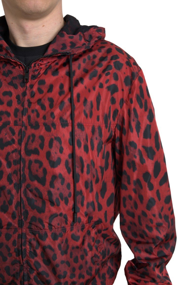  - Dolce & Gabbana Red Leopard Hooded Bomber Jacket - JKT3688 - 48 - Ask Me Wear