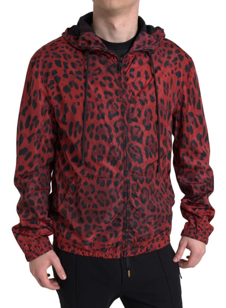  - Dolce & Gabbana Red Leopard Hooded Bomber Jacket - JKT3688 - 48 - Ask Me Wear